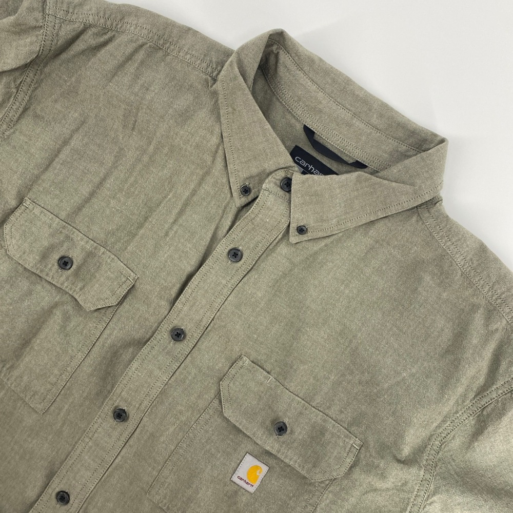 Carhartt Fort Chambray Shirt Mens 3XL Tall Green Loose Workwear Rugged Chore